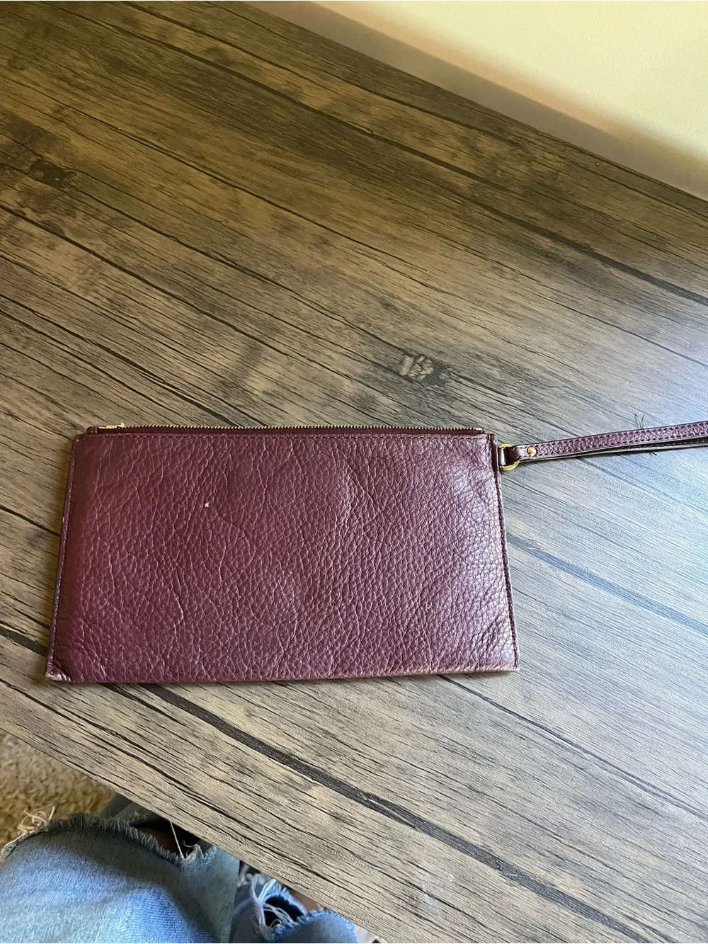 Michael Kors Maroon Pebbled Leather Wristlet with Gold Logo